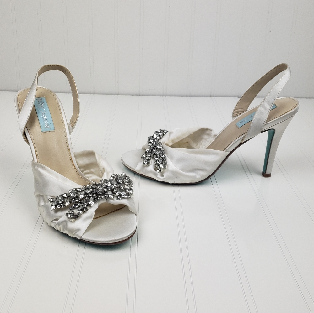 Betsey Johnson Briel slingback satin wedding shoes.
